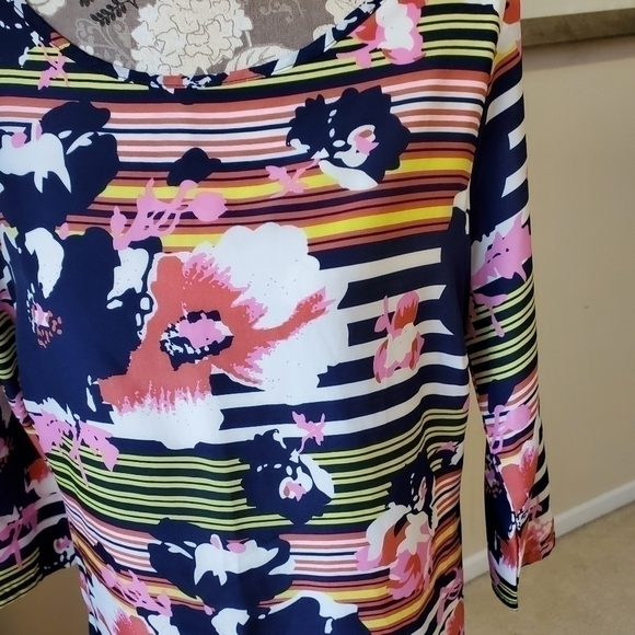 Pim & Larkin Floral Striped 3/4 sleeve Dress Sz. L - Picture 4 of 8